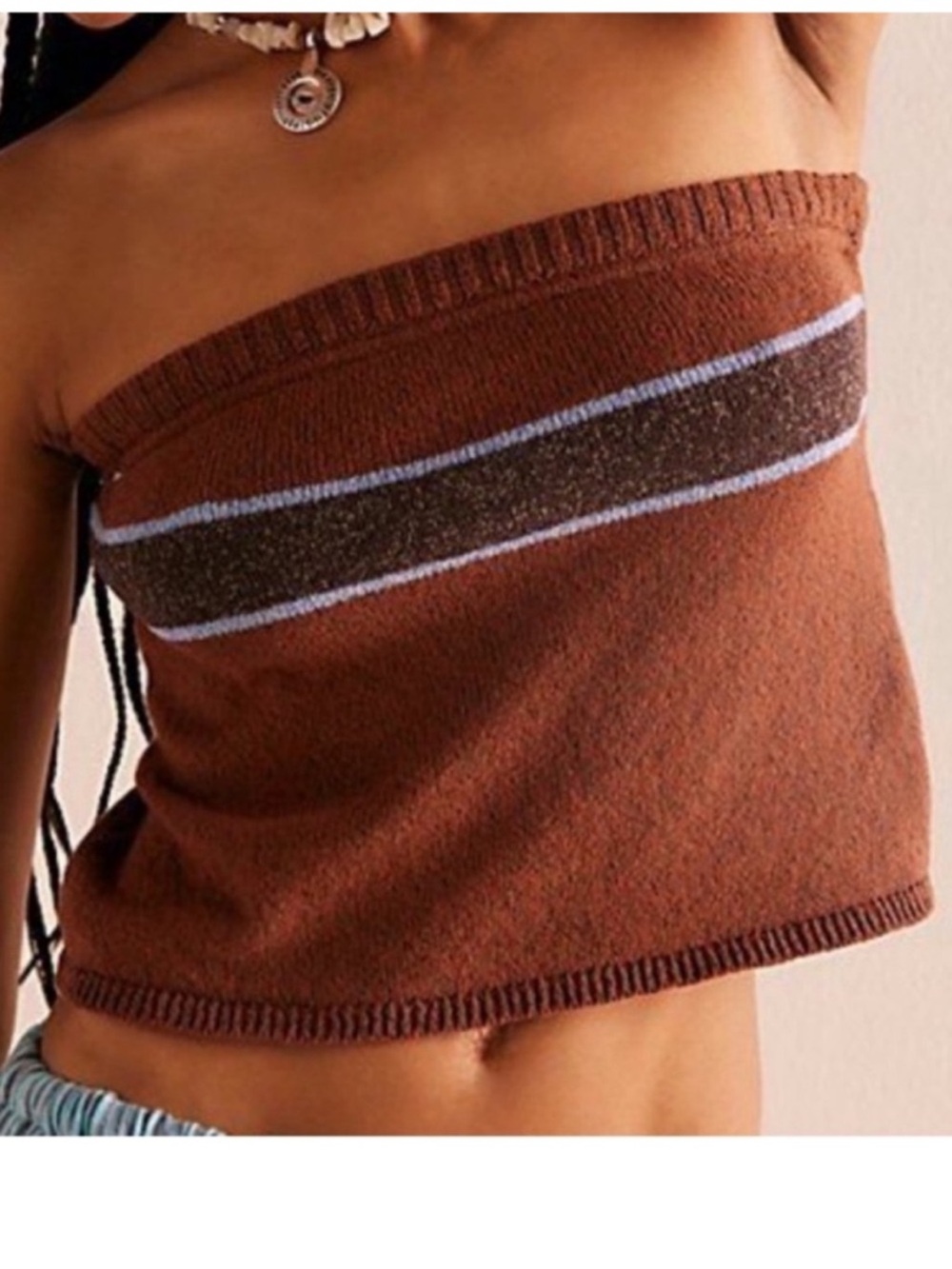 FP Beach XSmall Top Kelly Sweater Tube Top knit stripe brown combo free people
